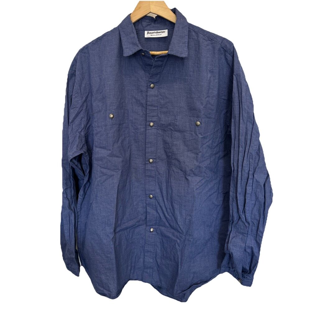 Bounty Hunter Colorado Button Front  Shirt Mens XL Long Sleeve Button Blue Plaid